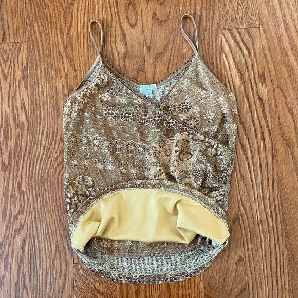 Vintage Y2K Gold Sparkle Camisole Knit Tank with Crossover, Ruching Floral Party - Picture 12 of 14